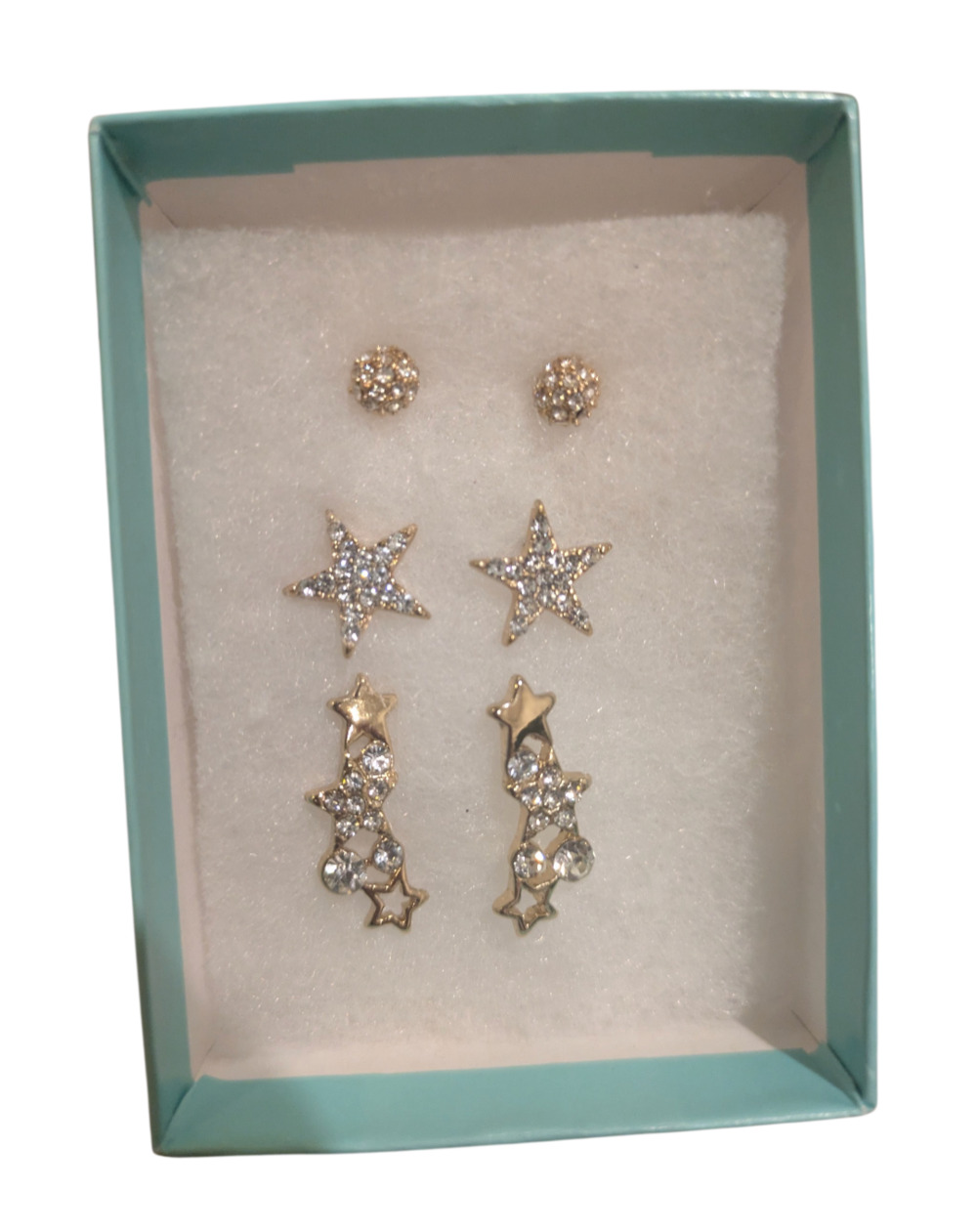 Gold Tone Crystal Star Earring Set Of 3 Pairs
